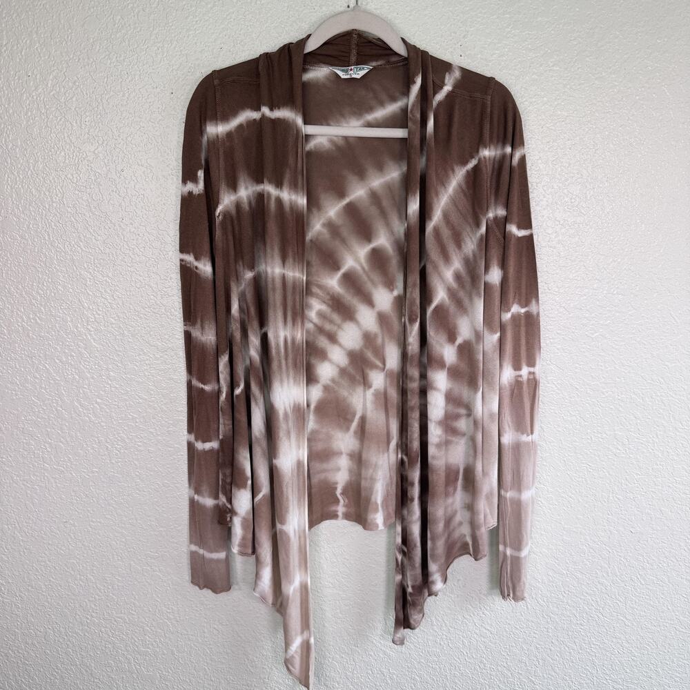 Hard Tail Cardigan Sweater Womens Small Brown Tie Dye Open Boho Hippie Rayon USA